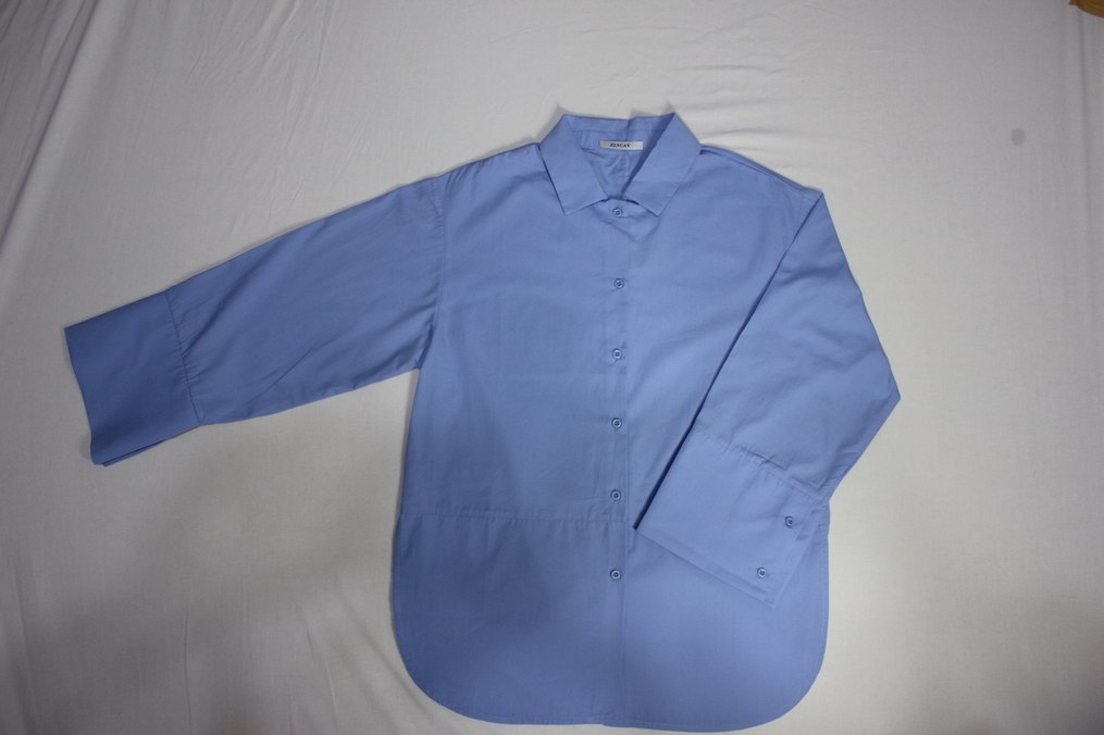 Mavi Düğmeli Uzun Kollu Kadın Gömlek - Görsel 2