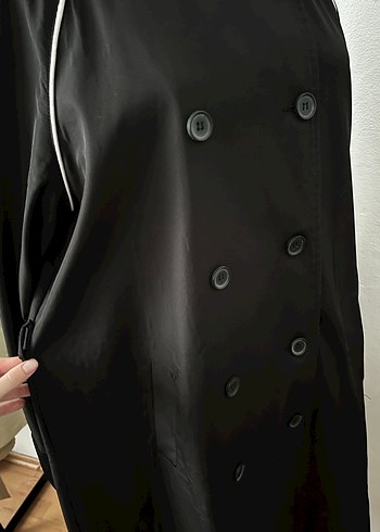 Uzun Siyah Kadın trençkot - Görsel 4