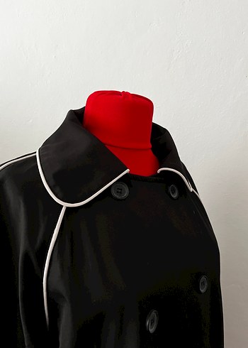 Uzun Siyah Kadın trençkot - Görsel 2