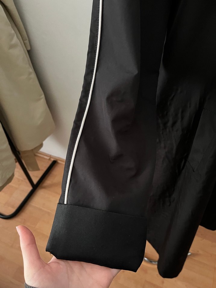 Uzun Siyah  Kadın trençkot - Görsel 3