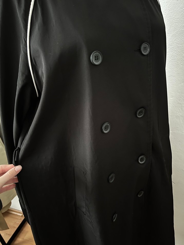 Uzun Siyah  Kadın trençkot - Görsel 4