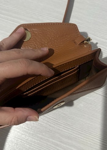  Beden kahverengi Renk Zincir Detaylı Kahverengi Deri Kadın Çanta