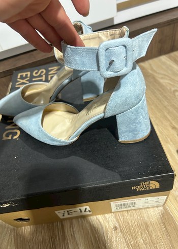 Mavi Süet Tokalı Stiletto Kadın Abiye Ayakkabı - Görsel 4