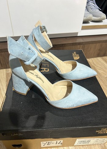 Mavi Süet Tokalı Stiletto Kadın Abiye Ayakkabı - Görsel 3