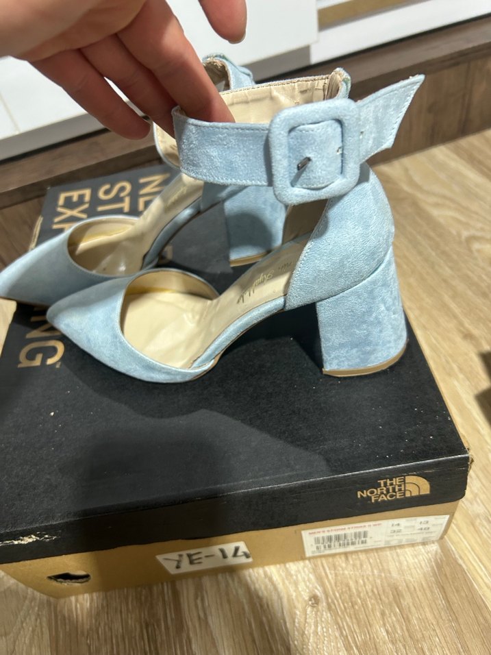 Mavi Süet Tokalı Stiletto Kadın Abiye Ayakkabı - Görsel 4