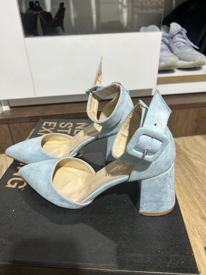 Mavi Süet Tokalı Stiletto Kadın Abiye Ayakkabı - Görsel 2