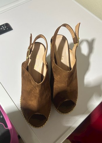 Kahverengi 38 Süet Dolgu Topuklu Kadın Ayakkabı - Görsel 2