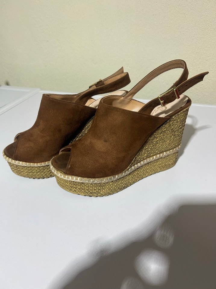 Kahverengi 38 Süet Dolgu Topuklu Kadın Ayakkabı - Görsel 3