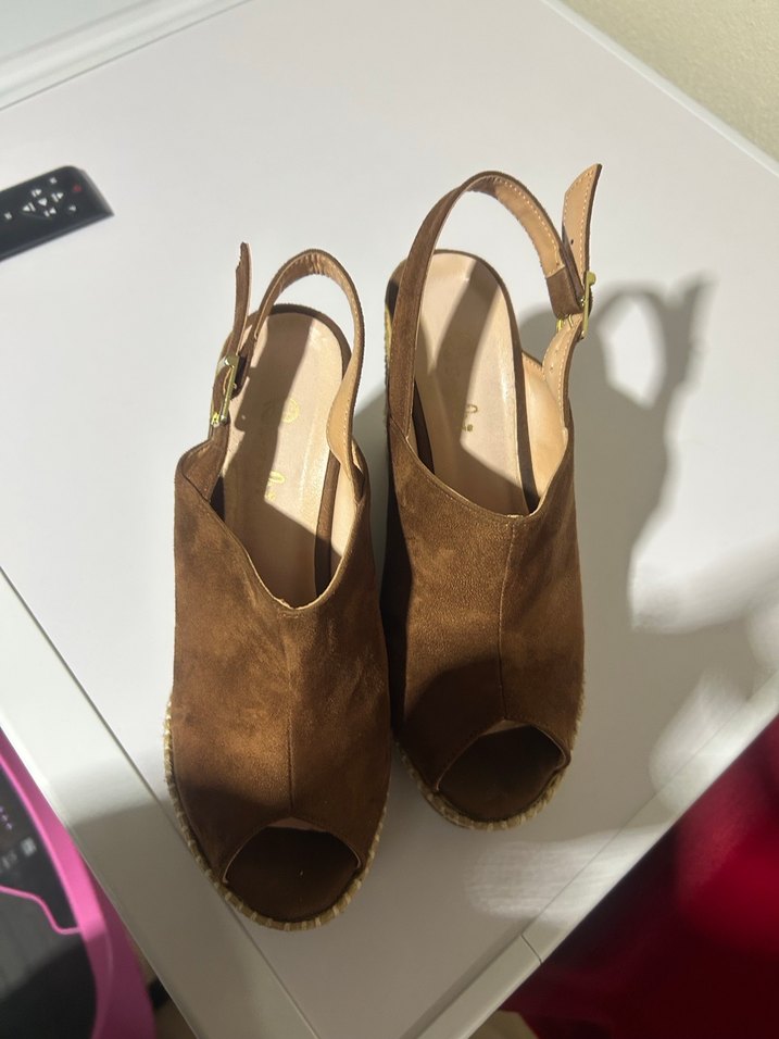 Kahverengi 38 Süet Dolgu Topuklu Kadın Ayakkabı - Görsel 2