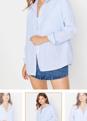 m Beden Mavi Denim Düğmeli Uzun Kollu Kadın Gömlek