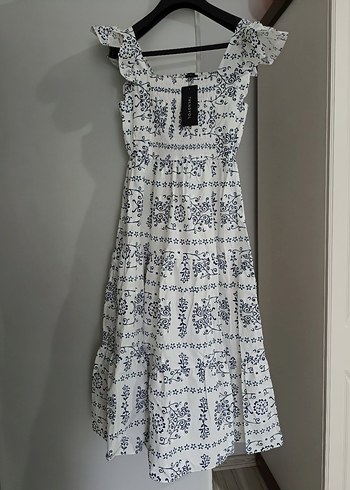 Beli Gipeli Kolu Fırfır Detaylı Midi Elbise - Görsel 2