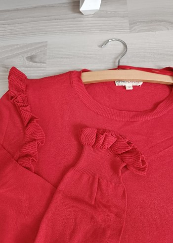 Kırmızı Fırfırlı Kadın Triko Kazak - Görsel 2