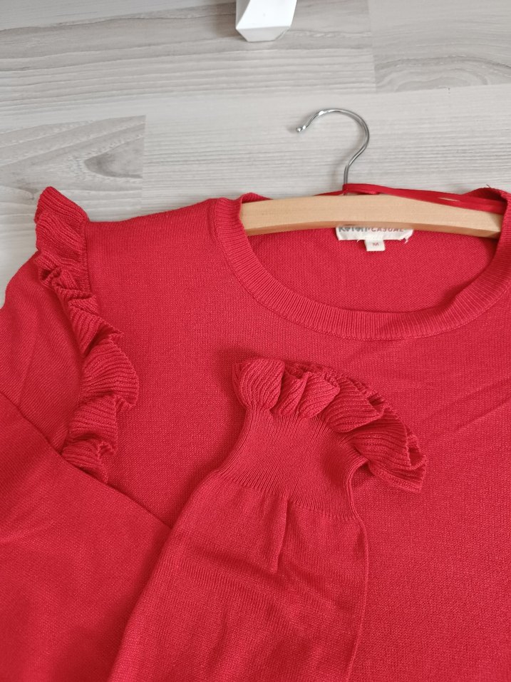 Kırmızı Fırfırlı Kadın Triko Kazak - Görsel 2