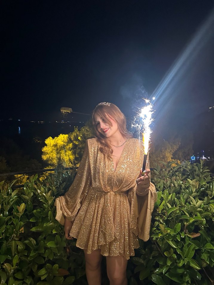 Altın Rengi Mini Yılan Desenli Kadın Elbise - Görsel 3