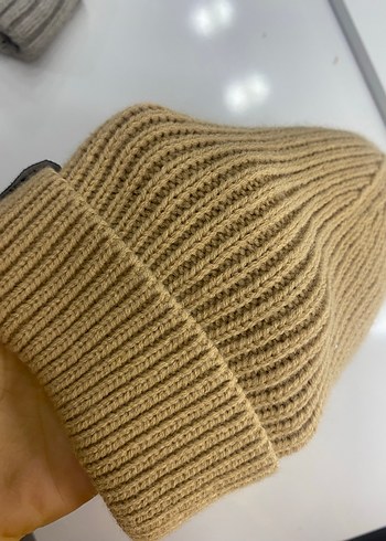 Kadın Bej Örgü Yün Bere - Görsel 4