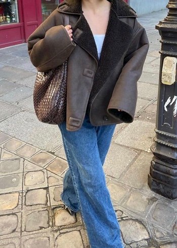 Kürk Detaylı Siyah Kadın Deri Ceket - Görsel 7