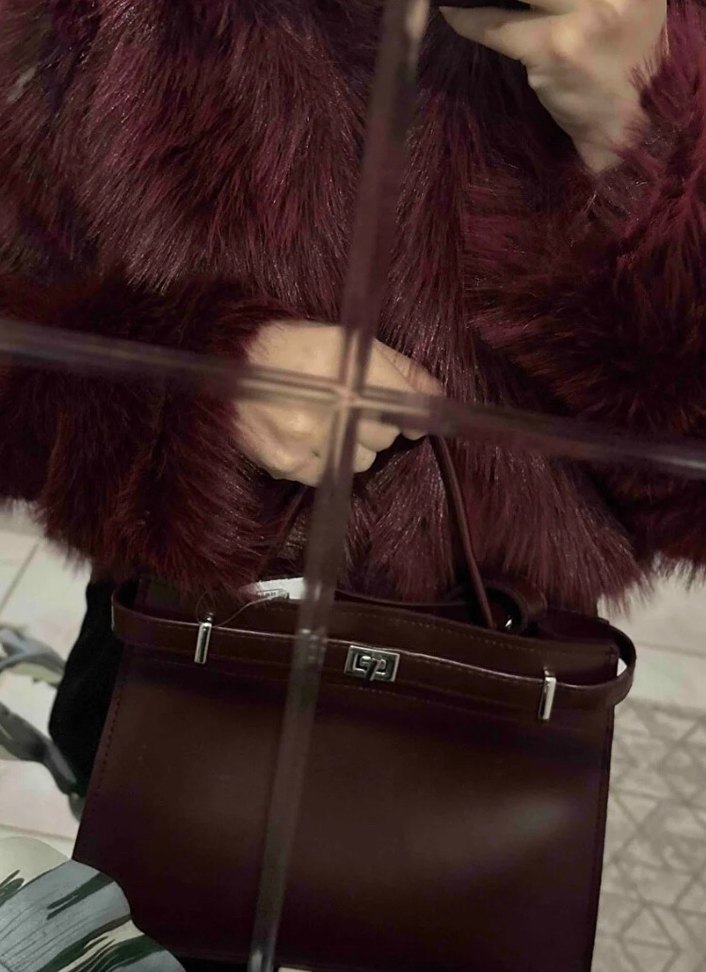 Bordo Desenli Suni Kürk Midi Ceket - Görsel 3