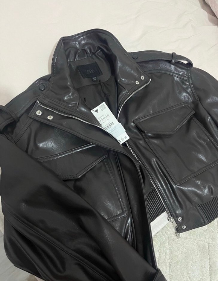 Kadın Siyah Deri Biker Ceket - Görsel 2