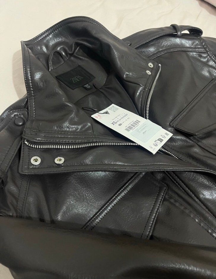 Kadın Siyah Deri Biker Ceket - Görsel 3