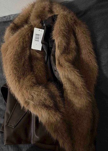 Kahverengi Kürk Detaylı Deri Kadın Ceket - Görsel 4