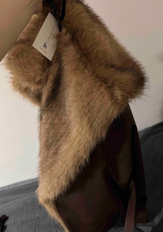 Kahverengi Kürk Detaylı Deri Kadın Ceket - Görsel 2