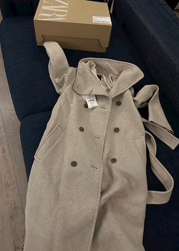 Düğmeli ve Kemerli Bej Kaban - Görsel 4