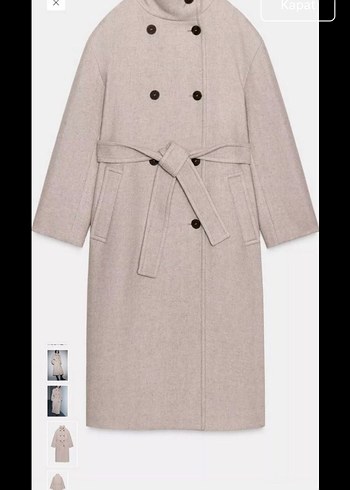 Düğmeli ve Kemerli Bej Kaban - Görsel 2