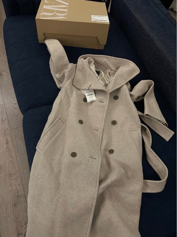 Düğmeli ve Kemerli Bej Kaban - Görsel 4