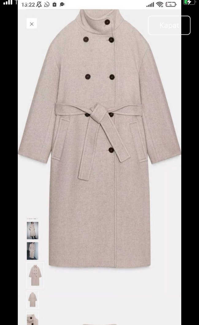 Düğmeli ve Kemerli Bej Kaban - Görsel 2