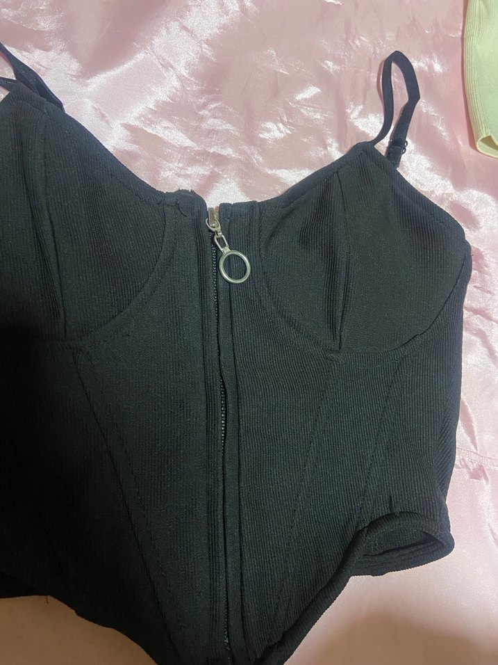 Siyah Fermuarlı Straplez Gotik Büstiyer - Görsel 2