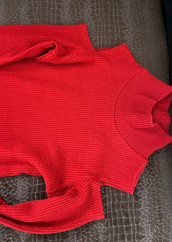 Kırmızı Dik Yaka Kadın Triko elbise - Görsel 2