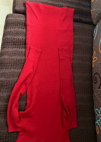 Kırmızı Dik Yaka Kadın Triko elbise - Görsel 3