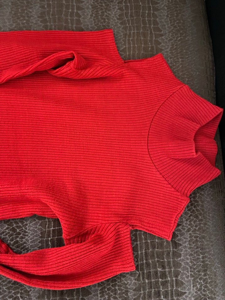 Kırmızı Dik Yaka Kadın Triko elbise - Görsel 2