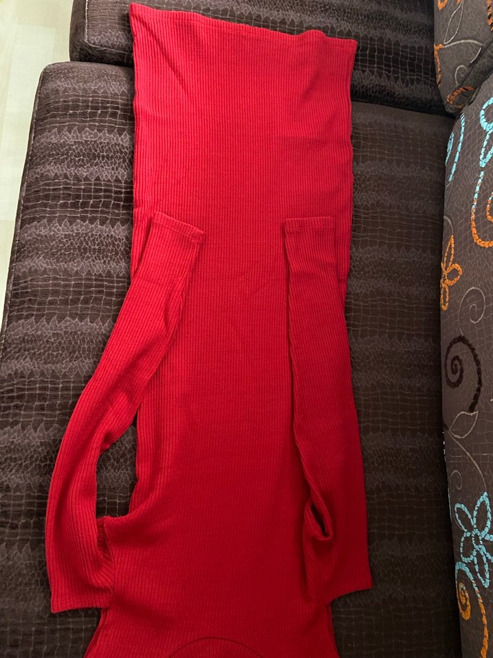 Kırmızı Dik Yaka Kadın Triko elbise - Görsel 3