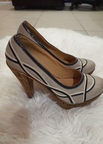 Bej Süet Platform Topuklu Zebra Desenli Stiletto - Görsel 3