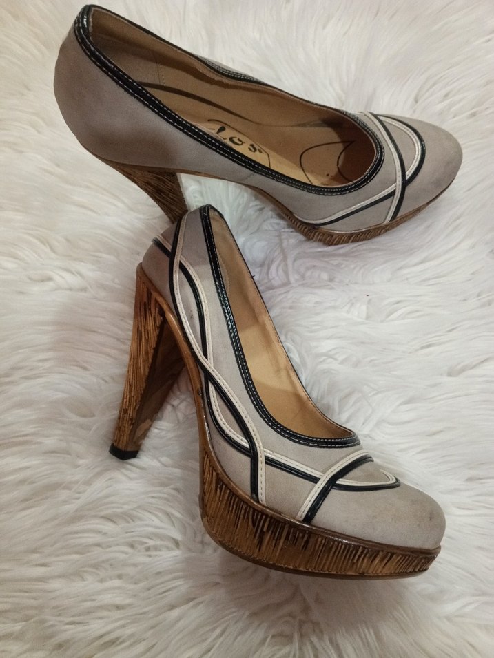 Bej Süet Platform Topuklu Zebra Desenli Stiletto - Görsel 2