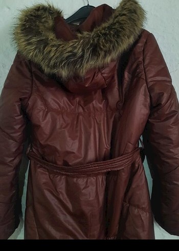 Kahverengi Kemerli Uzun Kadın Mont - Görsel 5