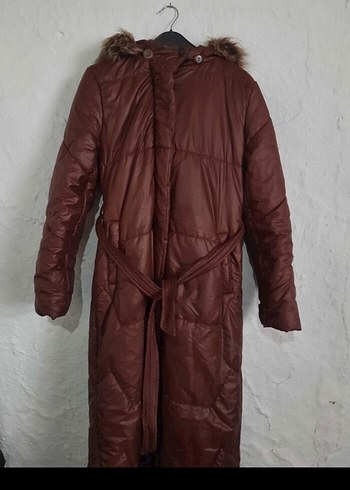 Kahverengi Kemerli Uzun Kadın Mont - Görsel 4