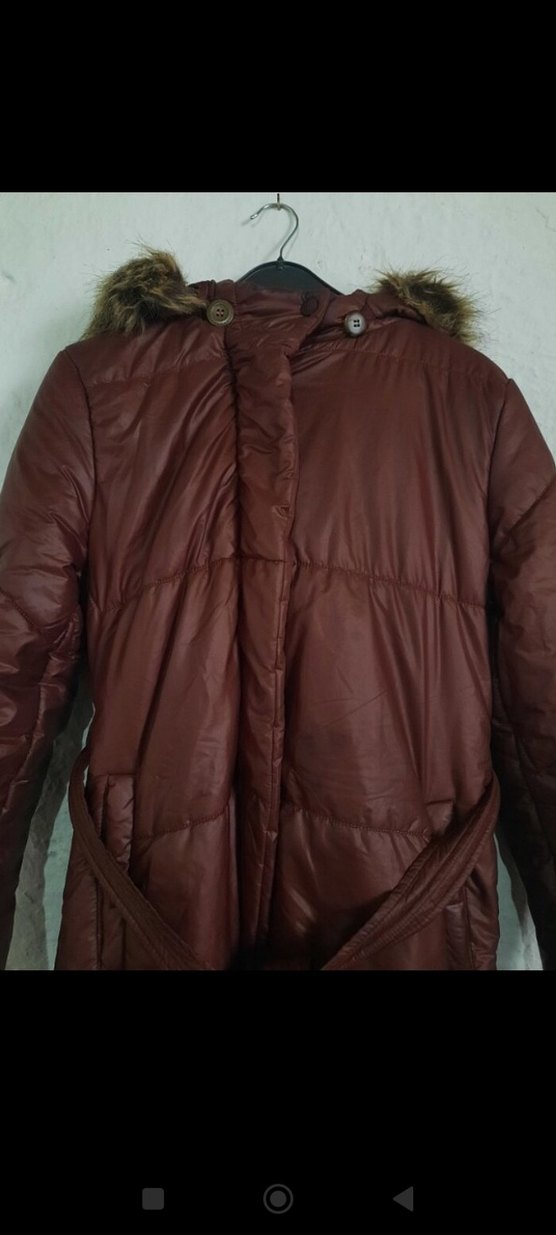 Kahverengi Kemerli Uzun Kadın Mont - Görsel 3