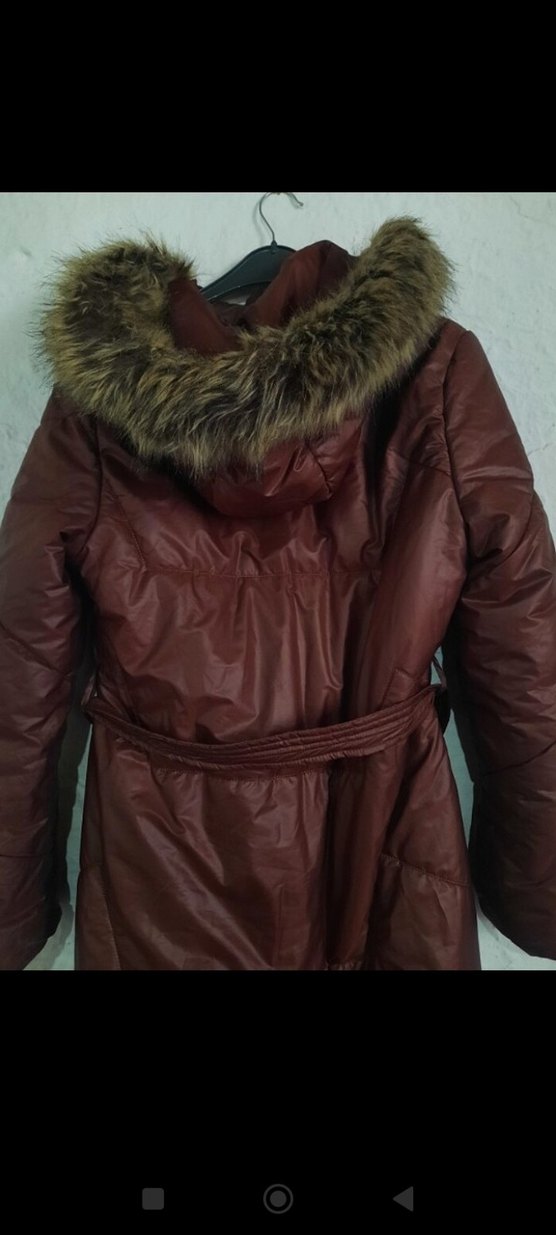 Kahverengi Kemerli Uzun Kadın Mont - Görsel 5