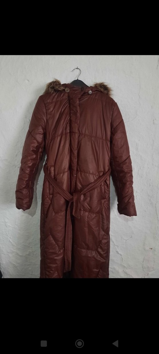 Kahverengi Kemerli Uzun Kadın Mont - Görsel 4