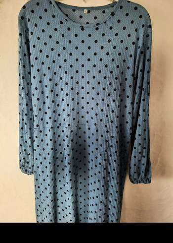 puantiyeli mavi uzun elbise - Görsel 2