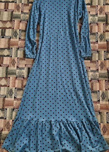 puantiyeli mavi uzun elbise - Görsel 4