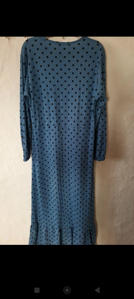 puantiyeli mavi uzun elbise - Görsel 5