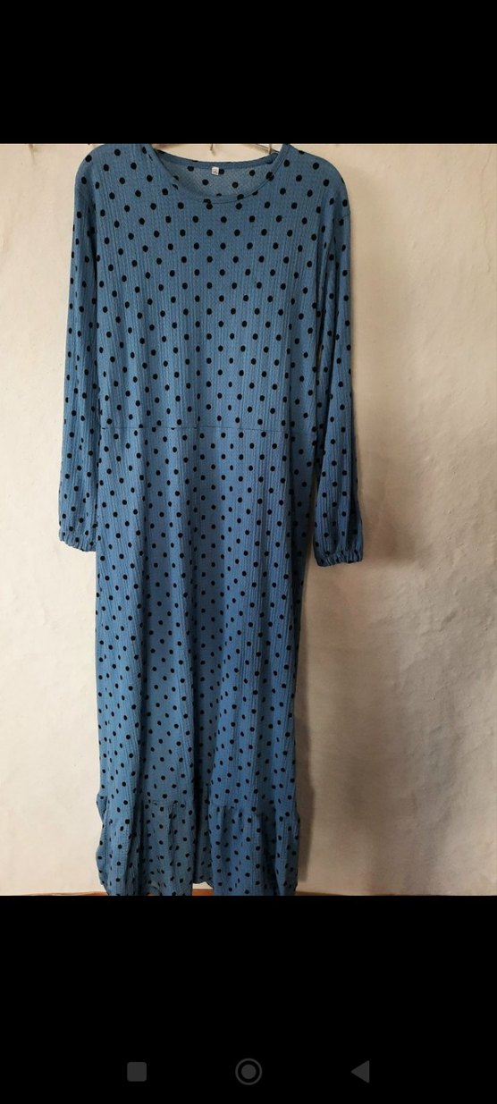 puantiyeli mavi uzun elbise - Görsel 3