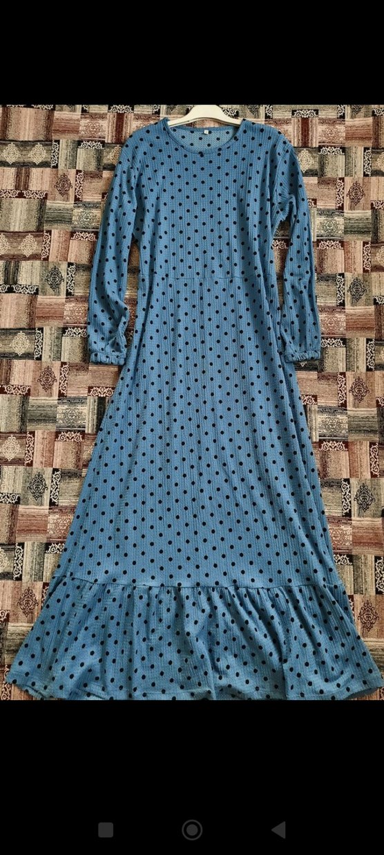 puantiyeli mavi uzun elbise - Görsel 4