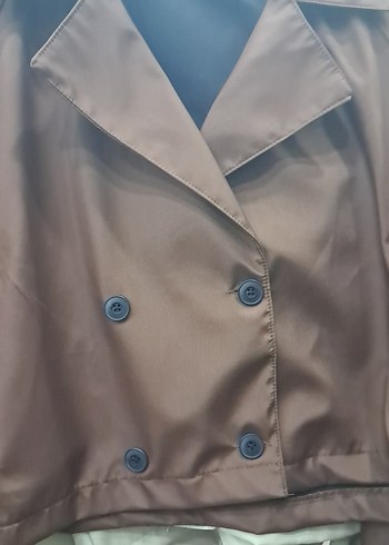 Düğmeli Kısa Kahverengi Kadın Blazer - Görsel 2