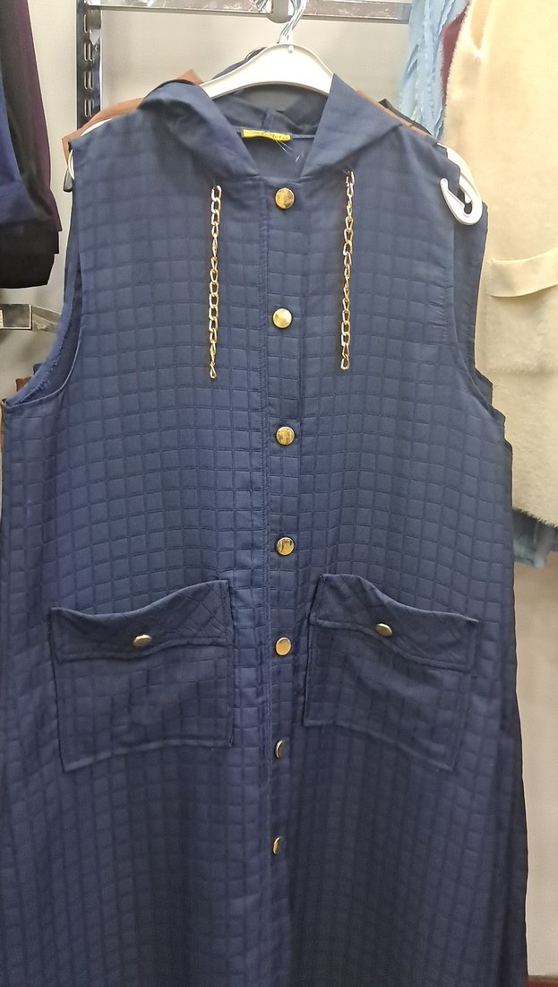 Lacivert Uzun Kot Düğmeli Yelek - Görsel 3