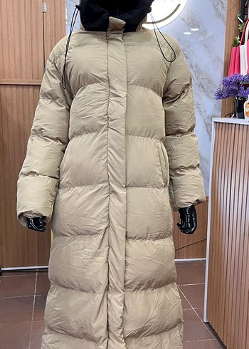 Bej Uzun Kadın Kışlık Mont Kürklü - Görsel 5