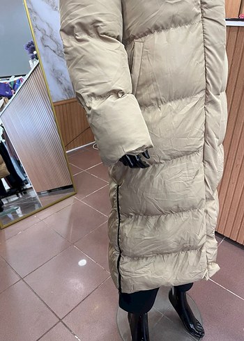 Bej Uzun Kadın Kışlık Mont Kürklü - Görsel 3